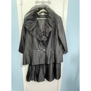 Ashro 2 Piece Skirt Suit Size 26W Black Satin Chiffon Collar Wedding Church